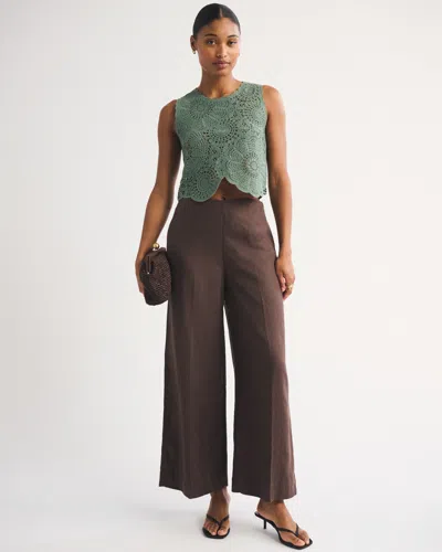 Abercrombie & Fitch 100% Linen Curve Love High Rise Cropped Wide Leg Pant In Brown