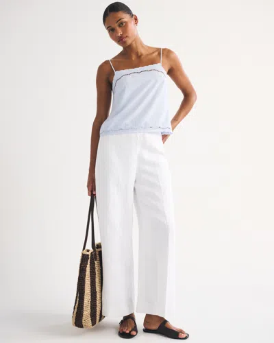 Abercrombie & Fitch 100% Linen Curve Love High Rise Cropped Wide Leg Pant In White