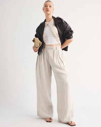 Abercrombie & Fitch 100% Linen Curve Love High Rise Tailored Palazzo Pant In Black