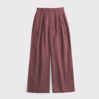 Abercrombie & Fitch 100% Linen Curve Love High Rise Tailored Palazzo Pant In Brown