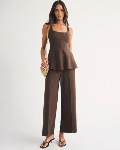 Abercrombie & Fitch 100% Linen High Rise Cropped Wide Leg Pant In Brown