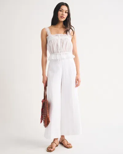 Abercrombie & Fitch 100% Linen High Rise Cropped Wide Leg Pant In White