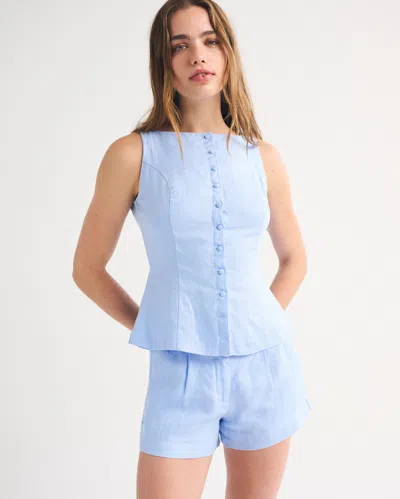Abercrombie & Fitch 100% Linen High Rise Short In Blue