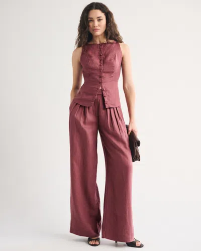 Abercrombie & Fitch 100% Linen High Rise Tailored Palazzo Pant In Pink
