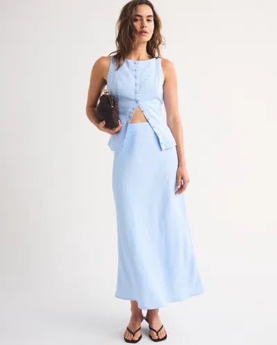 Abercrombie & Fitch 100% Linen Maxi Skirt In Blue