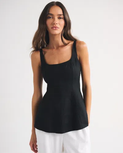 Abercrombie & Fitch 100% Linen Peplum Top In Black