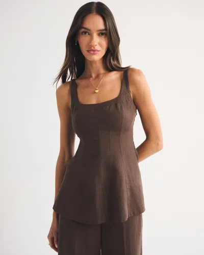 Abercrombie & Fitch 100% Linen Peplum Top In Brown