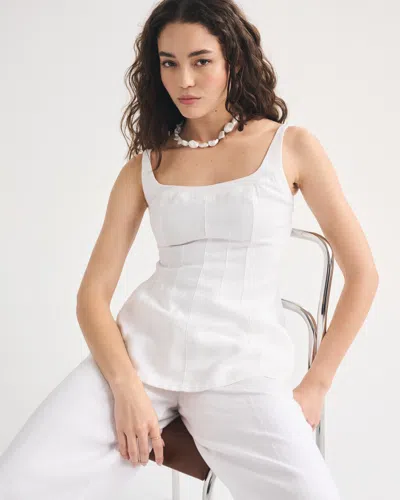 Abercrombie & Fitch 100% Linen Peplum Top In White