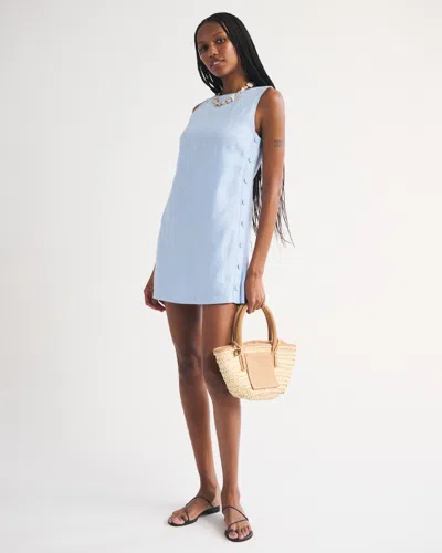 Abercrombie & Fitch 100% Linen Shift Mini Dress In Blue