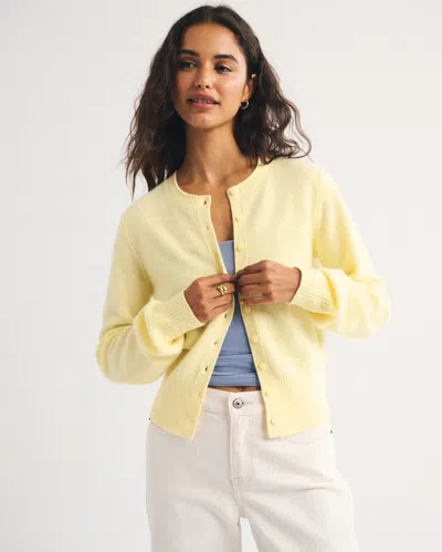 Abercrombie & Fitch 100% Merino Wool Banded Crew Cardigan In Yellow