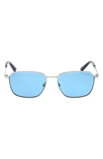 Abercrombie & Fitch 56mm Round Sunglasses In Shiny Light Nickeltin/blue