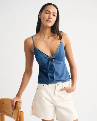 Abercrombie & Fitch A&f Bella Bra-free Denim Tie-front Cami In Blue