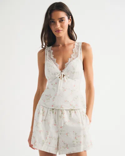 Abercrombie & Fitch A&f Bella Bra-free Lace-trim Cami In White Floral
