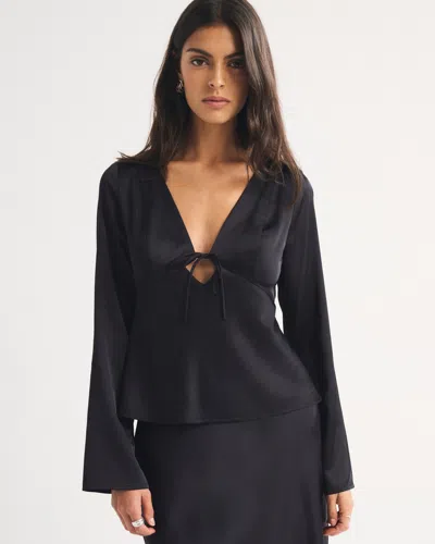 Abercrombie & Fitch A&f Bella Bra-free Long-sleeve Satin Blouse In Black