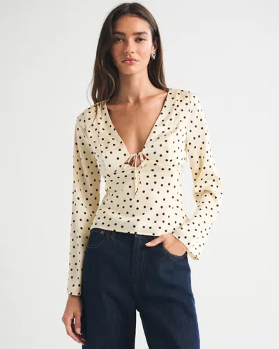 Abercrombie & Fitch A&f Bella Bra-free Long-sleeve Satin Blouse In Cream Dot