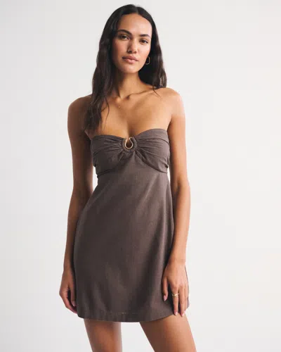Abercrombie & Fitch A&f Bra-free Scarlett Strapless Linen-blend Skort In Brown