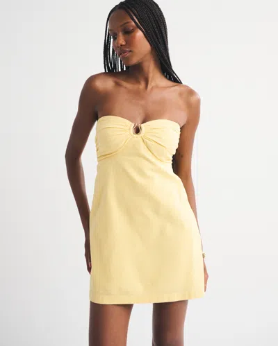 Abercrombie & Fitch A&f Bra-free Scarlett Strapless Linen-blend Skort In Yellow