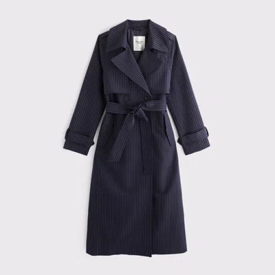 Abercrombie & Fitch A&f Carrie Long Trench Coat In Navy Stripe