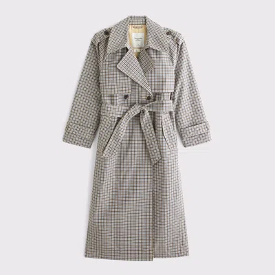 Abercrombie & Fitch A&f Carrie Long Trench Coat In Tan Plaid
