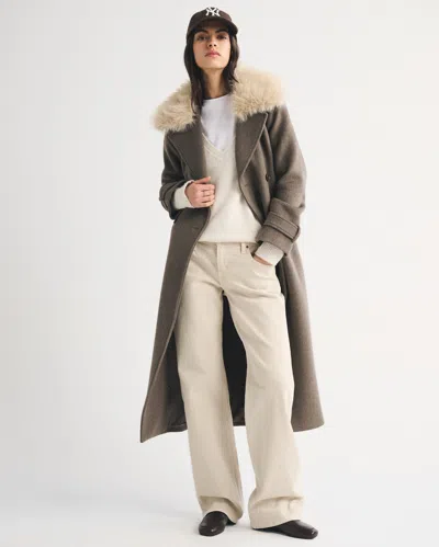 Abercrombie & Fitch A&f Carrie Wool-blend Trench Coat In Gray
