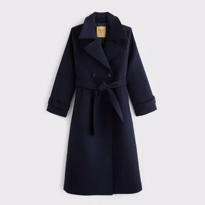 Abercrombie & Fitch A&f Carrie Wool-blend Trench Coat In Dark Indigo
