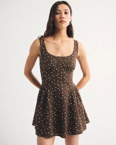 Abercrombie & Fitch A&f Dylan Bra-free Linen-blend Mini Dress In Brown Dot