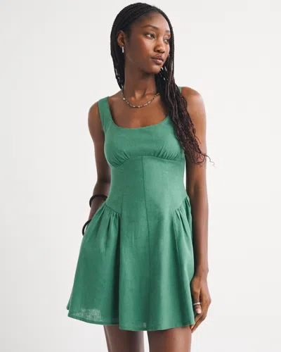 Abercrombie & Fitch A&f Dylan Bra-free Linen-blend Mini Dress In Pine Green