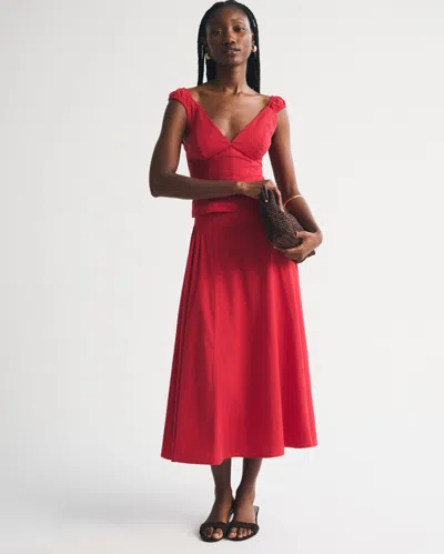 Abercrombie & Fitch A&f Dylan Poplin Ultra High Rise Midi Skirt In Red
