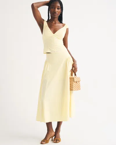 Abercrombie & Fitch A&f Dylan Poplin Ultra High Rise Midi Skirt In Yellow