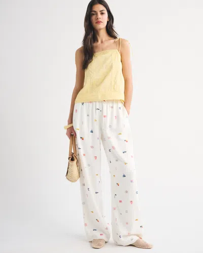 Abercrombie & Fitch A&f Gemma Linen-blend Wide Leg Pull-on Pant In White