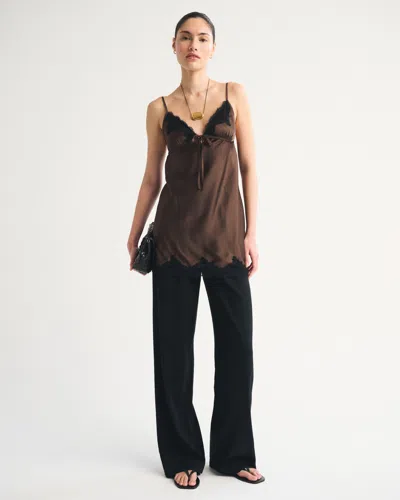 Abercrombie & Fitch A&f Sloane Linen-blend Tailored Wide Leg Pant In Brown