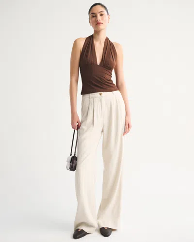 Abercrombie & Fitch A&f Sloane Linen-blend Tailored Wide Leg Pant In Brown
