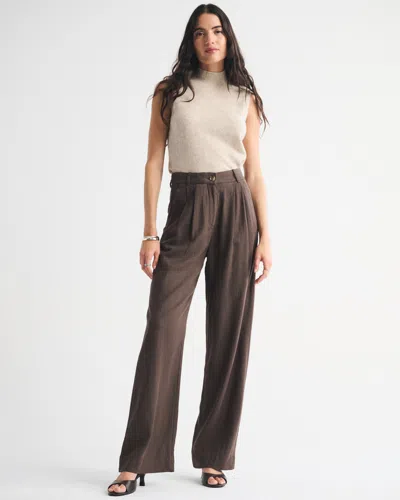 Abercrombie & Fitch A&f Sloane Linen-blend Tailored Wide Leg Pant In Brown