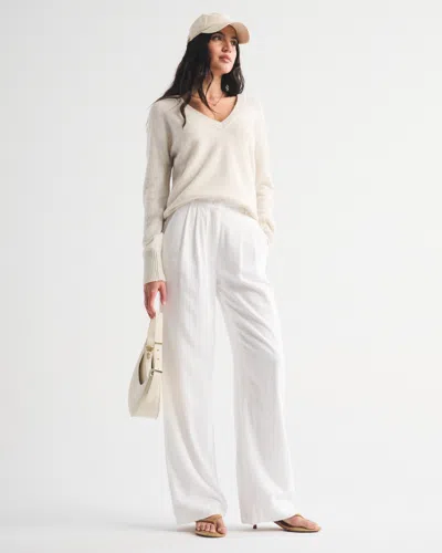 Abercrombie & Fitch A&f Sloane Linen-blend Tailored Wide Leg Pant In White