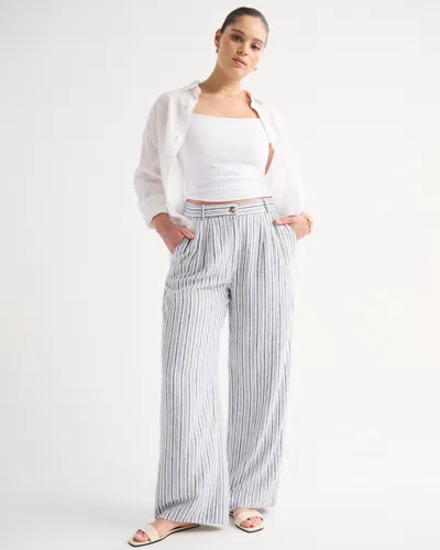 Abercrombie & Fitch A&f Sloane Linen-blend Tailored Wide Leg Pant In Blue