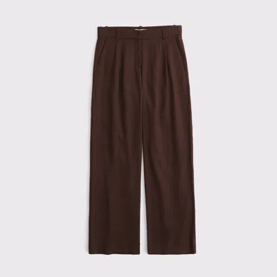 Abercrombie & Fitch A&f Sloane Low Rise Linen-blend Tailored Wide Leg Pant In Brown