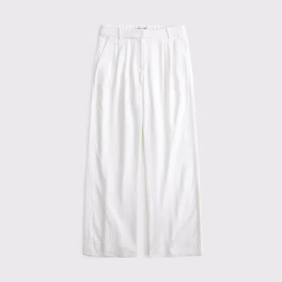 Abercrombie & Fitch Curve Love A&f Sloane Low Rise Linen-blend Tailored Wide Leg Pant In White