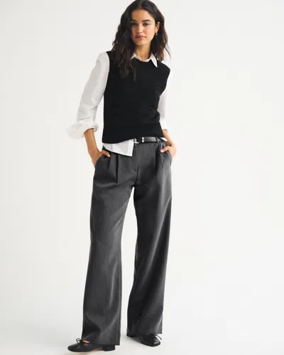 Abercrombie & Fitch A&f Sloane Low Rise Tailored Wide Leg Pant In Black