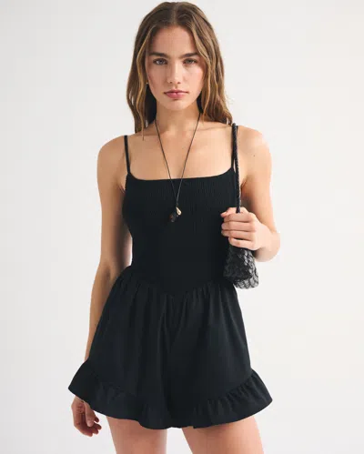 Abercrombie & Fitch A&f Sydney Smocked Dipped-waist Romper In Black