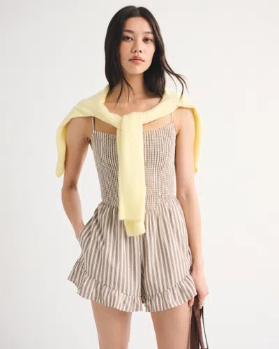 Abercrombie & Fitch A&f Sydney Smocked Dipped-waist Romper In Gray