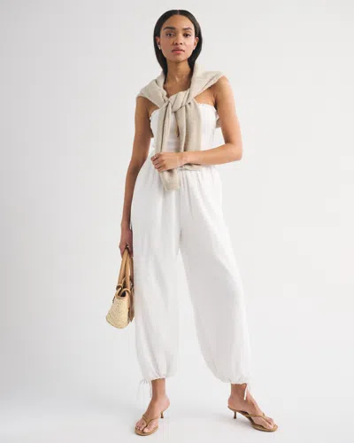 Abercrombie & Fitch A&f Sydney Smocked Strapless Balloon Leg Jumpsuit In White