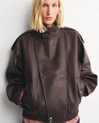 Abercrombie & Fitch A&f West Village Vegan Leather Bomber Jacket In Espresso