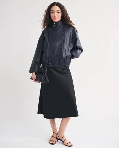 Abercrombie & Fitch A&f West Village Vegan Leather Bomber Jacket In Muted Navy