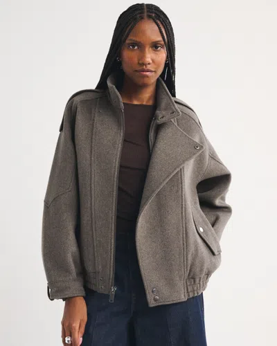 Abercrombie & Fitch A&f West Village Wool-blend Bomber Jacket In Gray