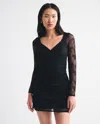 Abercrombie & Fitch A&f Zoe Bra-free Long-sleeve Lace Mini Dress In Black