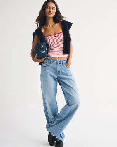 Abercrombie & Fitch Abbode Denim Embroidered Pouch In Blue