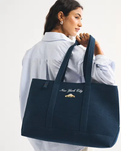 Abercrombie & Fitch Abbode Denim Embroidered Tote In Blue