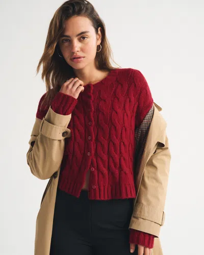Abercrombie & Fitch Airspun Cotton-blend Cable Cardigan In Red