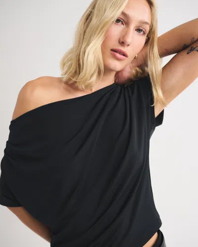Abercrombie & Fitch One Shoulder Asymmetric Slinky Top In Black