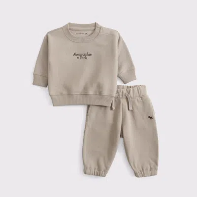 Abercrombie & Fitch Kids' Baby Essential Logo Crew Sweatshirt Set In Gray